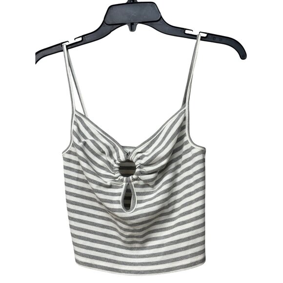 Elodie Women’s Keyhole-front, Rikbbed, Cropped tank top, Gray/ Off White, Sz. XS - Picture 5 of 11